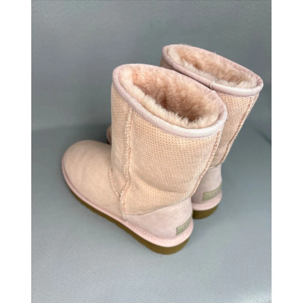 Womens 7 UGG Boots Classic Short Baby Pink Perforated Boho Festival w/ Box RARE! - Picture 2 of 15